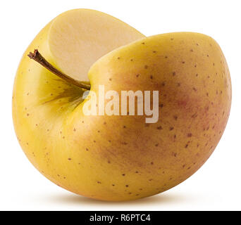 Golden apple three quarters delicious isolated on white background. Clipping Path. Full depth of field. Stock Photo