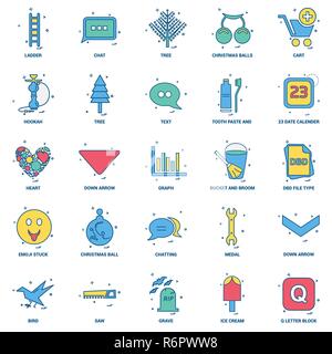 25 Business Concept Mix Flat Color Icon set Stock Vector