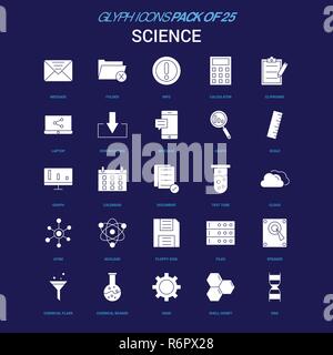 Science White icon over Blue background. 25 Icon Pack Stock Vector