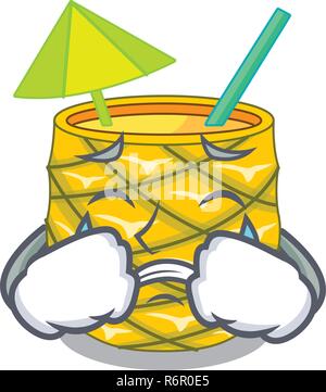 Cute pineapple character with crying and tears emotions, face, arms and ...