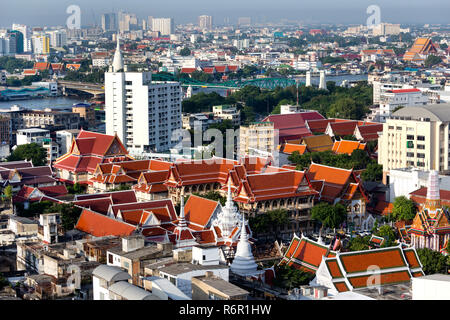 Wat Chakrawat, Chakkrawat Temple, Chao Phraya River, view from Grand China Princess Hotel, Bangkok, Thailand Stock Photo