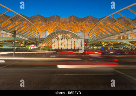 Oriente train station at the blue hour, Parque das Nações, Lisbon, Portugal Stock Photo