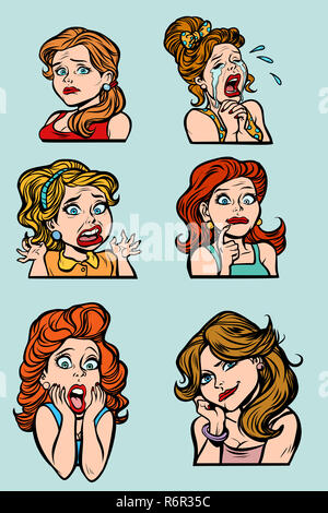 woman crying and sadness emotions set collection Stock Photo