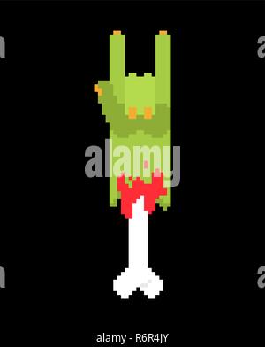 Zombie rock hand pixel art. Zombies rock and roll fingers sign 8bit. Flesh and body. Video game Old school digital graphics Stock Vector