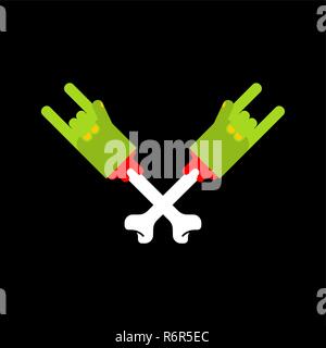 Zombie rock hand isolated. Zombies rock and roll fingers sign. Flesh and body   Stock Vector