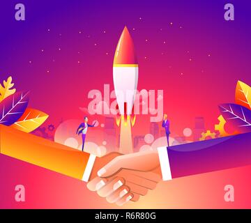 Business Start Up Concept for web page, banner, presentation, social media. Vector illustration, business project startup process, idea through planning and strategy, time management, realization Stock Vector