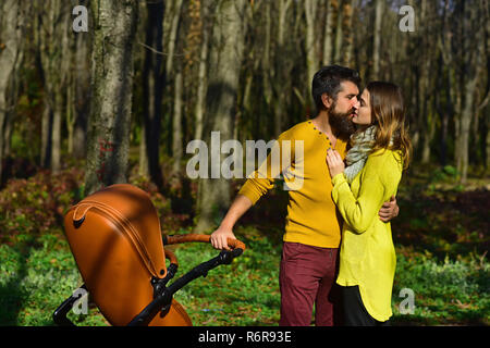 Loving Husband Kiss Wife In Park Family Couple With Baby Pram Kiss On Sunny Outdoor Live A Life You Love Stock Photo Alamy