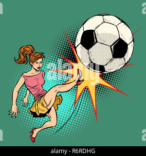 woman hits a soccer ball, football championship Stock Photo