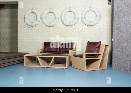 Wicker rattan furniture in the interior Stock Photo