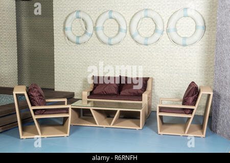 Wicker rattan furniture in the interior Stock Photo