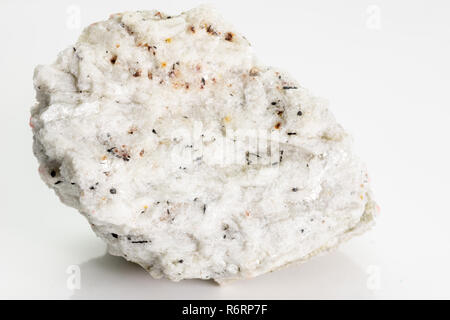 Sanidine: high temperature form of potassium feldspar with a general formula K(AlSi3O8), from Vesuvius volcano isolated on a white background, Naples, Stock Photo