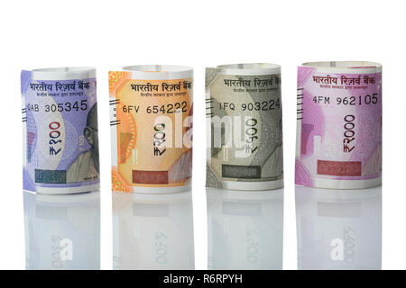 Finance: Front View of New Indian Currency Notes Stock Photo