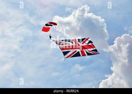 Red Devils, parachute display team, Silverstone Classic 2014, 2014, ambience, Classic Racing Cars, historic racing cars, HSCC, July 2014, motor racing Stock Photo