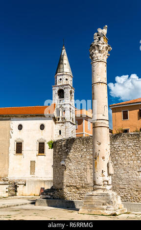 The Pillar of Shame and St. Elijah Church in Zadar, Croatia Stock Photo