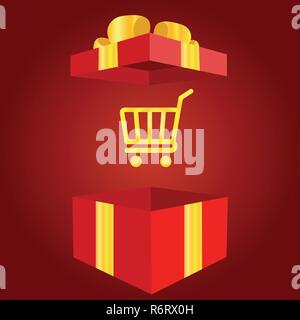 Shopping bag with Gift box icon. Present or Sale sign. Birthday Shopping symbol. Package in Gift Wrap. Gradient button Stock Vector