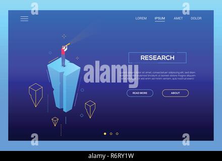 Research - modern isometric vector landing page template Stock Vector