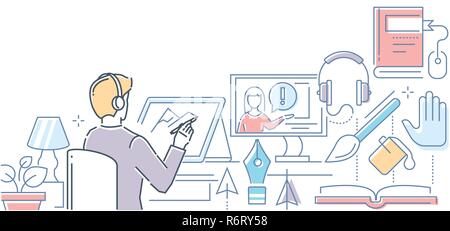 Online design course - modern line design style illustration Stock Vector