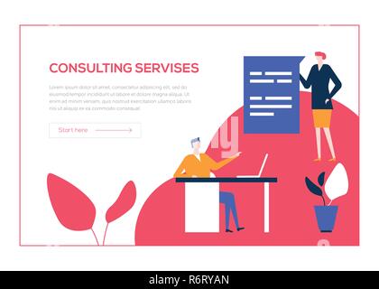 Consulting services - flat design style colorful web banner Stock Vector