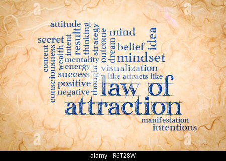 law of attraction word cloud on a handmade mulberry paper Stock Photo