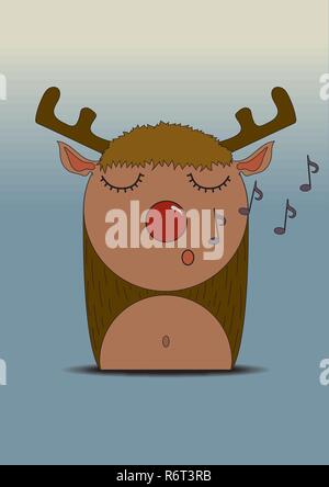 Cute little Christmas reindeer whistling a Carol Stock Vector