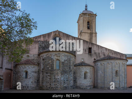 Ancient church in a small Spanish village Amer, in Catalonia in Spain Stock Photo