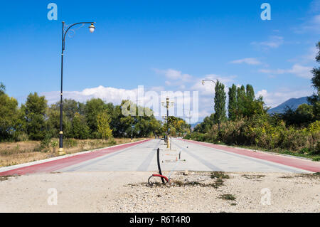 Ohrid, Macedonia,  under construction. From sandy path into fancy promenade with bicycle path. Stock Photo