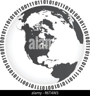 Binary Circle, one and zero digits around the globe. Vector illustration isolated on white background. Stock Vector