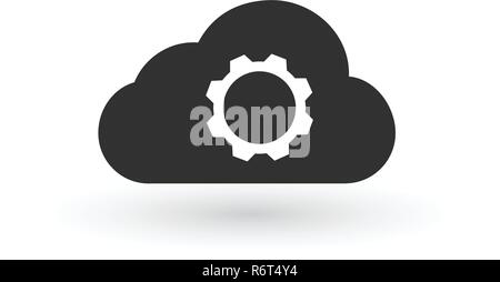 Cloud storage settings linear icon. Web hosting preferences. Cloud computing with cogwheel contour symbol. Vector illustration isolated on white background. Stock Vector