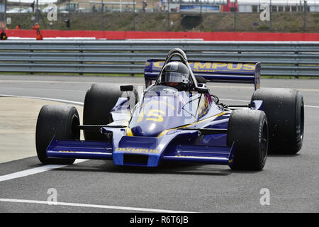 Michel Baudoin, Hesketh 308E, Silverstone Classic 2014, 2014, Classic Racing Cars, F1, FIA, Ford, Formula 1, Grand Prix cars, Historic Formula One, Stock Photo