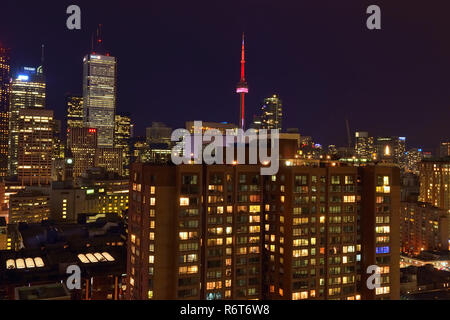 Downtown Toronto at night- from the Eaton Chelsea Hotel (27th floor), Toronto, Ontario, Canada Stock Photo