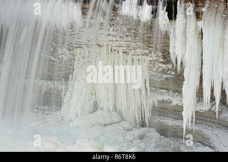 Ice formations at Bridal Veil Falls, Kagawong, Manitoulin Island, Ontario, Canada Stock Photo