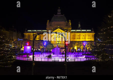 Advent in Zagreb - Ice Park on King Tomislav Square, Night wiev at the time of Advent - Christmas and New Year's Eve in Zagreb, Croatia Stock Photo