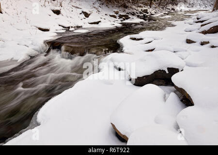 Ice formations on the Kagawong River below Bridal Veil Falls, Kagawong, Manitoulin Island, Ontario, Canada Stock Photo