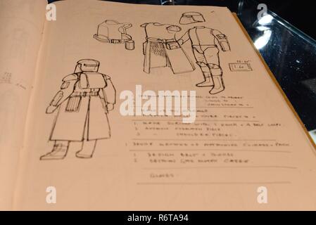 London, UK. 6th December 2018:The photo call for the personal notebooks and sketchbooks of world-renowned double Oscar-winning® British costume designer, John Mollo, the concept artist behind the international Star Wars franchise. Credit: claire doherty/Alamy Live News Stock Photo