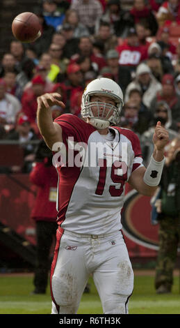 November 20, 2011 - San Francisco, California, U.S - Arizona Cardinals quarterback John Skelton (19) makes pass on Sunday, November 20, 2011 at Candlestick Park, San Francisco, California.  The 49ers defeated the Cardinals 23-7. (Credit Image: © Al Golub/ZUMA Wire) Stock Photo