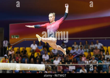 Doha, Qatar. 3rd Nov, 2018. ELSABETH BLACK from Canada competes during Women's Balance Beam Event Finals competition held at the Aspire Dome in Doha, Qatar. Credit: Amy Sanderson/ZUMA Wire/Alamy Live News Stock Photo