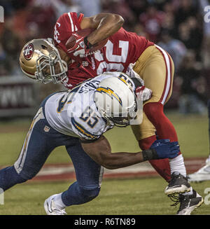 San Francisco, California, USA. 30th Aug, 2012. San Diego Chargers tight end Antonio Gates (85) stops San Francisco 49ers defensive back Darcel McBath (32) on runback on Thursday, August 30, 2012 in San Francisco, California. 49ers defeated the Chargers 35-3 in a preseason game. Credit: Al Golub/ZUMA Wire/Alamy Live News Stock Photo