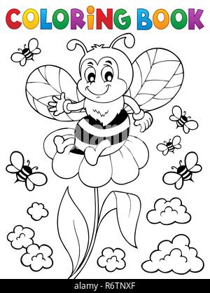 Coloring book happy bee theme 3 Stock Photo