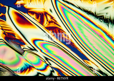 urea in polarized light,crystals enlarged 100x Stock Photo