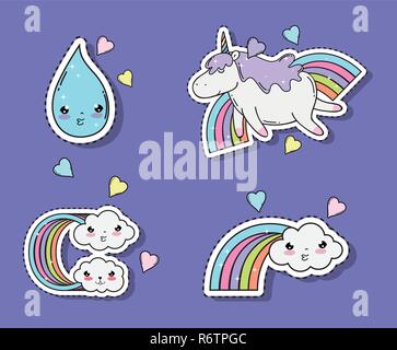 set kawaii cute tender clouds weather Stock Vector Image & Art - Alamy