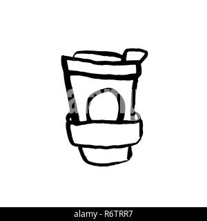 Paper coffee cup icon. Coffee to go grunge ink vector illustration. Stock Vector