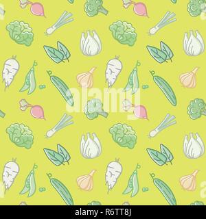 Seamless wallpaper pattern with various vegetables vector illustration Stock Vector