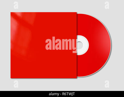 Red CD - DVD mockup template isolated on Grey Stock Photo