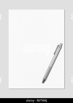 Blank White A4 paper sheet and pen mockup template Stock Photo