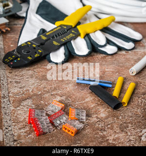 Tools for electrical installation, close-up Stock Photo