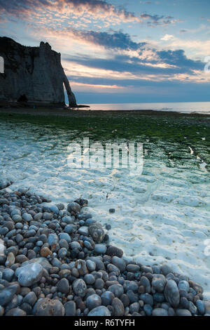 Nightfall in the beach of Etretat, Cote d'Albatre, Pays de Caux, Seine-Maritime department, Upper Normandy region, France Stock Photo