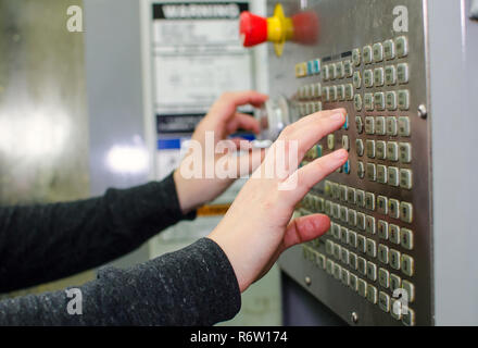 Button on the cnc machine Stock Photo