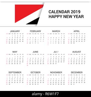 Calendar 2019 Principality of Sealand Flag background. English language Stock Vector