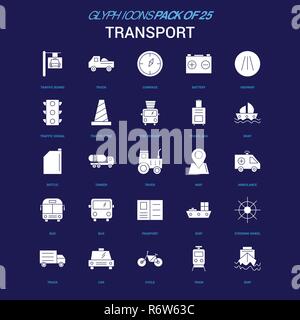 Transport White icon over Blue background. 25 Icon Pack Stock Vector