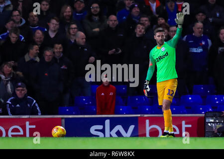 3rd November 2018, Portman Road, Ipswich, England; Sky Bet Championship Preston North End  ; Paul Gallagher (12) of Preston acts as stand in goalkeeper after Chris Maxwell is sent off.  Credit: Georgie Kerr/News Images,  English Football League images are subject to DataCo Licence Stock Photo